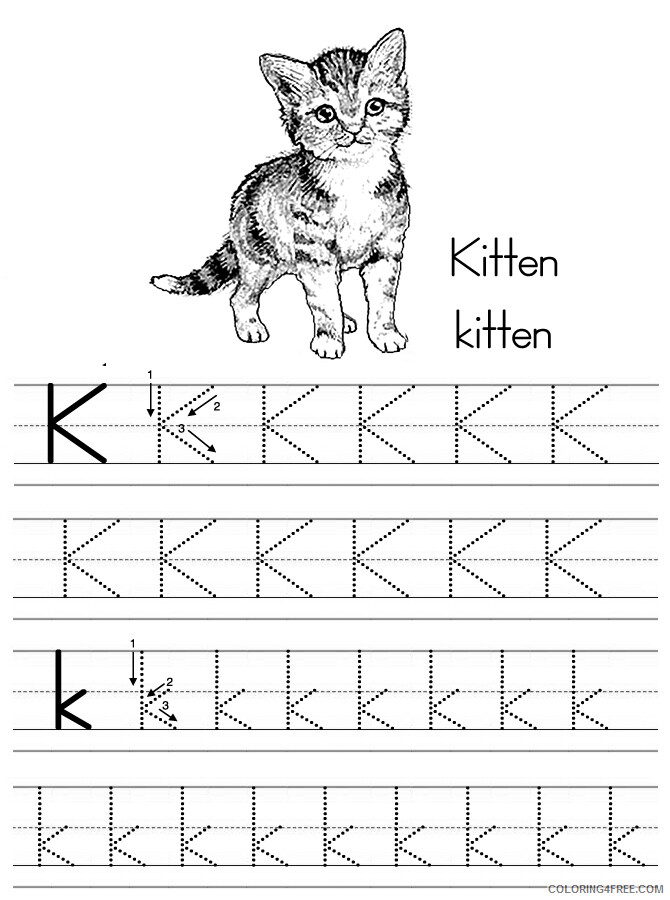Alphabet Coloring Pages alphabet abc letter k kitten Printable 2021 0142 Coloring4free