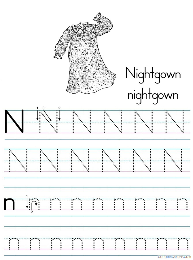 Alphabet Coloring Pages alphabet abc letter n nightgown Printable 2021 0144 Coloring4free