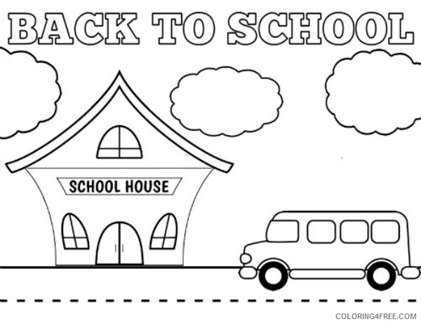 Back to School Coloring Pages Back to School School House and Bus Printable 2021 Coloring4free