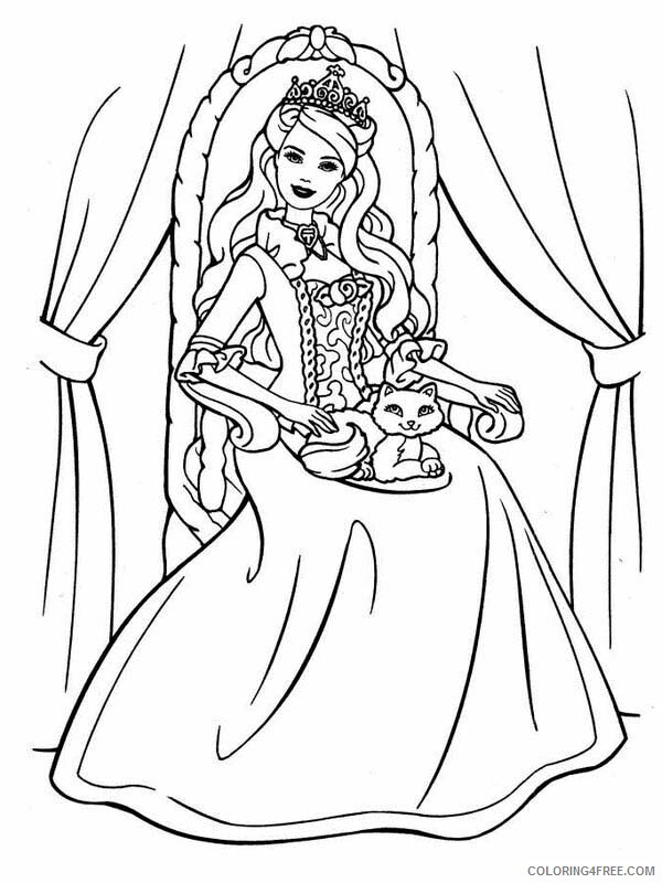 Barbie Coloring Pages Barbie Princess Cat Sitting on Her Throne Printable 2021 Coloring4free