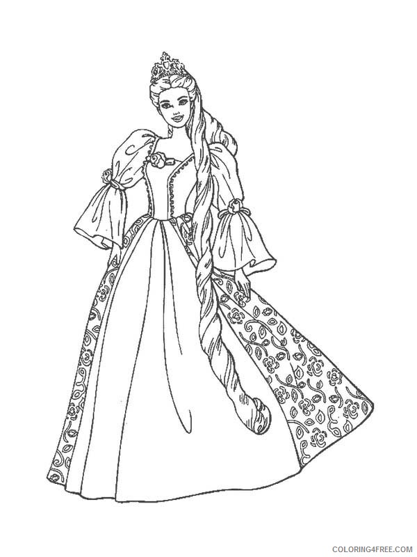 Barbie Coloring Pages Barbie Princess Wearing Awesome Gown Printable 2021 0608 Coloring4free