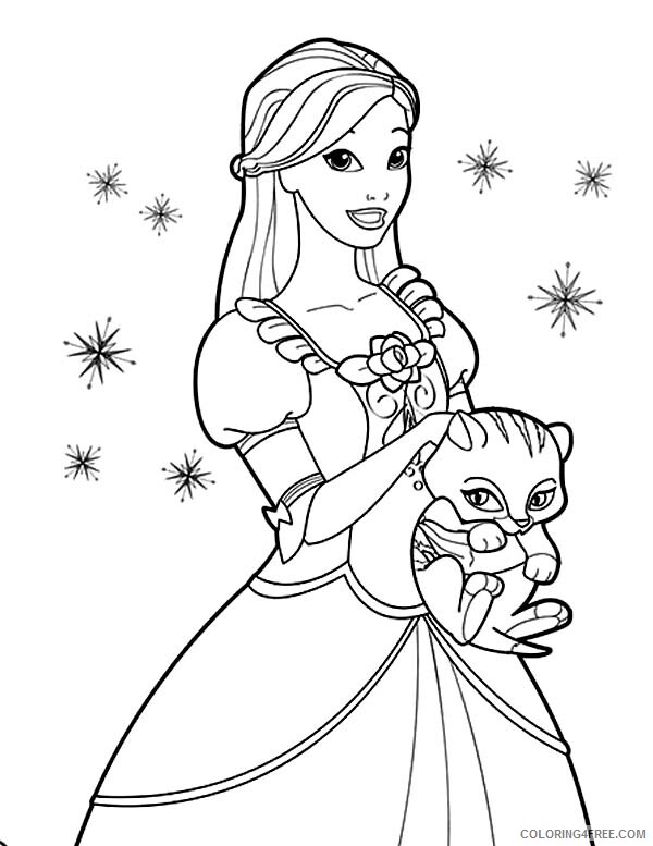 Barbie Coloring Pages Cute Cat and Barbie Princess Printable 2021 0624 Coloring4free