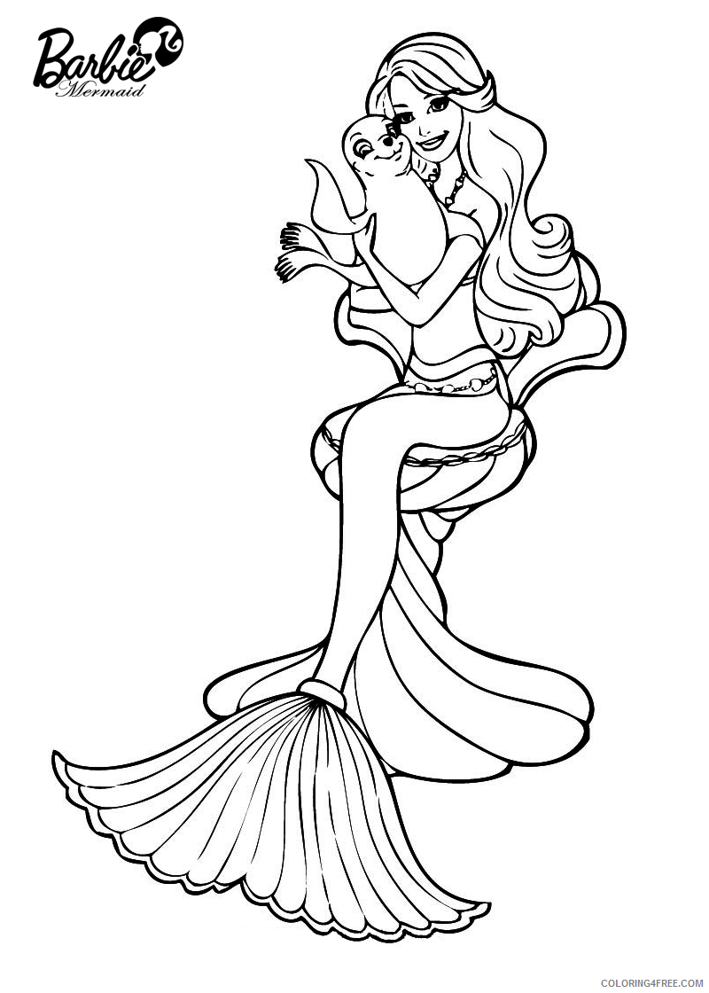 Barbie Mermaid Coloring Pages Barbie Mermaid and Seal Printable 2021 0642 Coloring4free