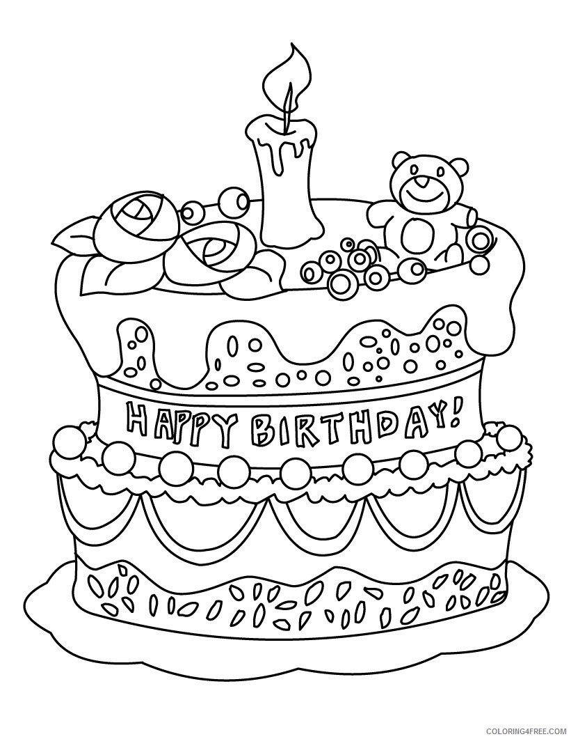 Birthday Cake Coloring Pages Food Birthday Cake for Kids Printable 2021 011 Coloring4free