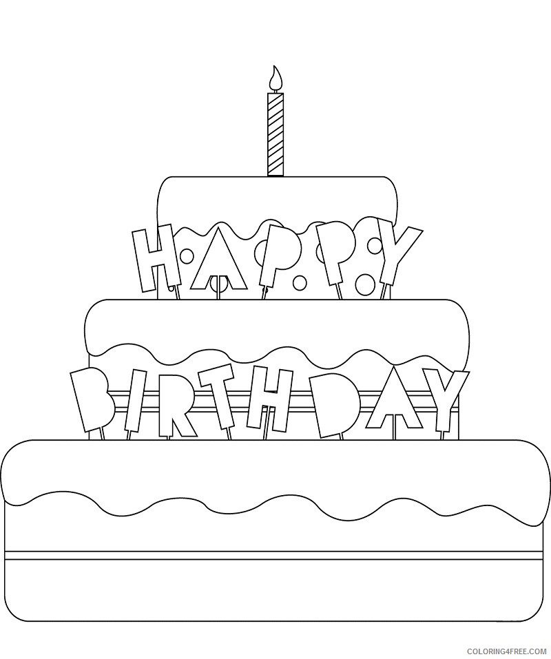 Birthday Cake Coloring Pages Food happy birthday cake Printable 2021 002 Coloring4free