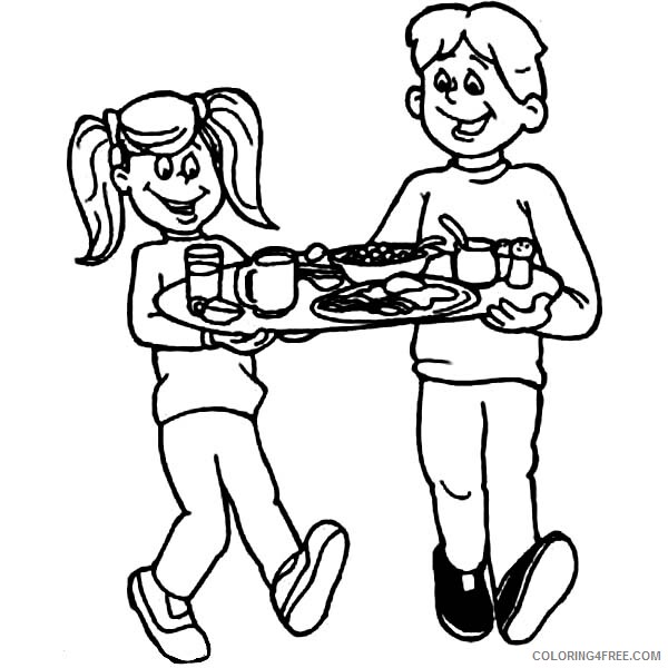 Breakfast Coloring Pages Food Kids Carrying Their Breakfast Printable 2021 033 Coloring4free