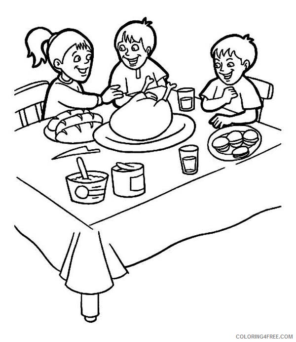 Breakfast Coloring Pages Food Three Kids Breakfast on Thanksgiving Print 2021 034 Coloring4free