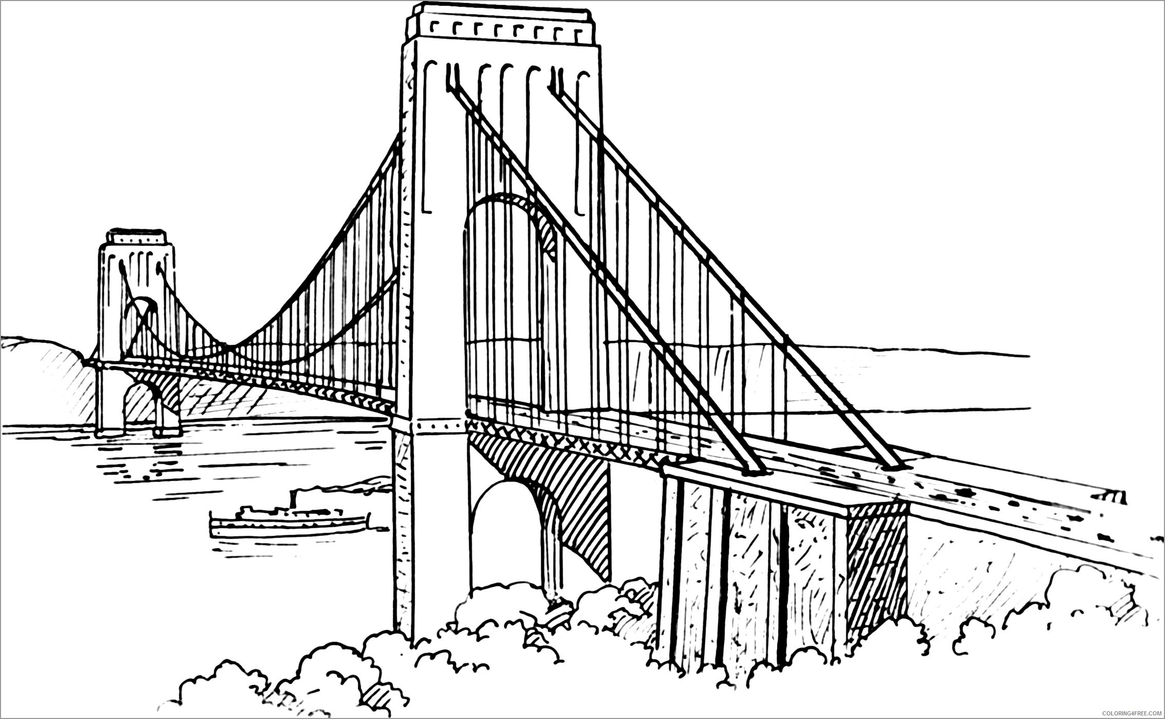 Bridge Coloring Pages suspension bridge Printable 2021 1253 Coloring4free