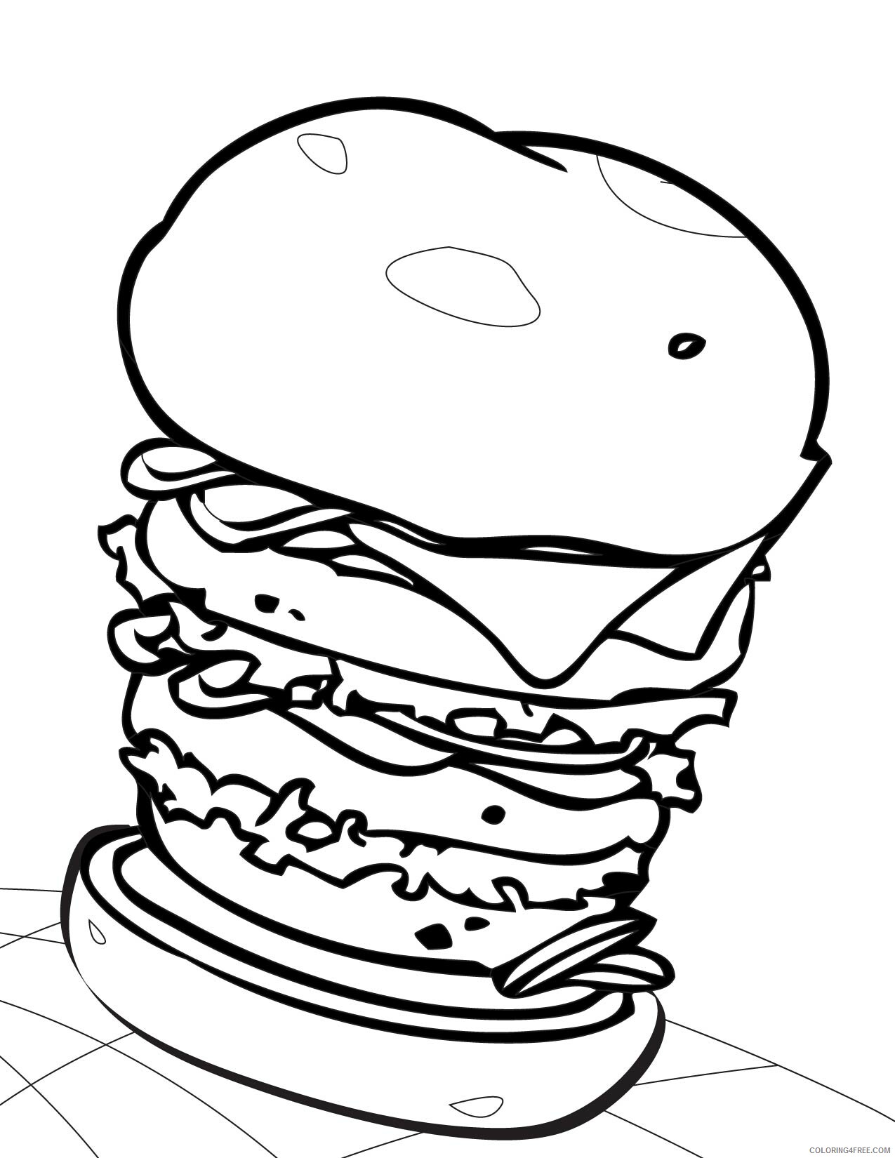 Burger Coloring Pages Food High Stacked Hamburger Printable 2021 046 Coloring4free