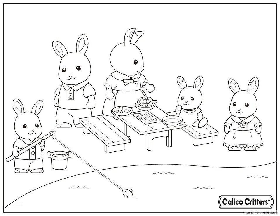 Calico Critters Coloring Pages calico critters having fun picnic Printable 2021 1285 Coloring4free