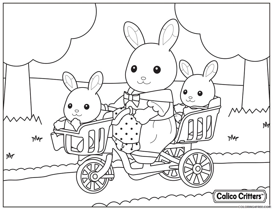 Calico Critters Coloring Pages calico critters with babies bike Printable 2021 1288 Coloring4free