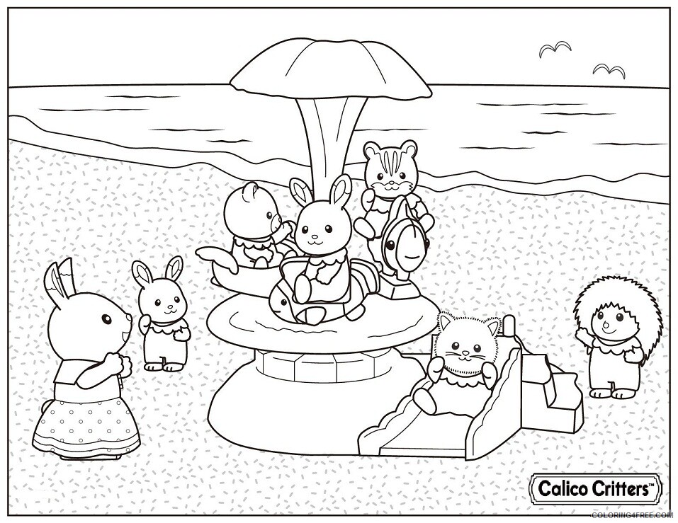 Calico Critters Coloring Pages in the beach for vacation Printable 2021 1286 Coloring4free