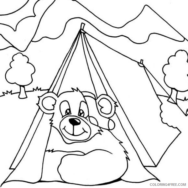 Camping Coloring Pages Bear Get in Camping Tent Printable 2021 1290 Coloring4free