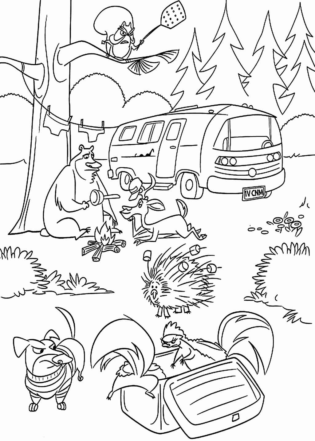 Camping Coloring Pages Camping with Animals Printable 2021 1340 Coloring4free