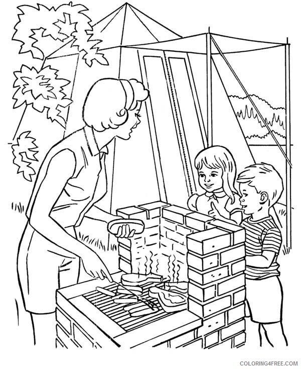 Camping Coloring Pages Helping Mother Cooking at Camping Printable 2021 1347 Coloring4free