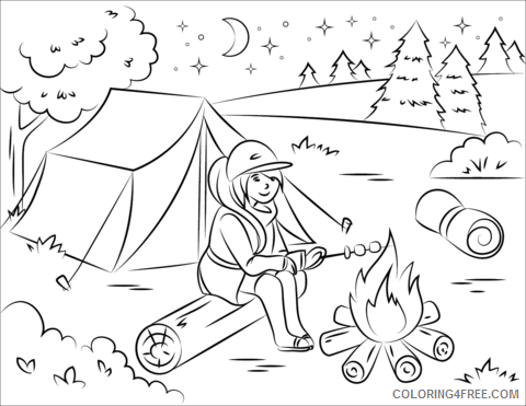 Camping Coloring Pages girl camping Printable 2021 1345 Coloring4free