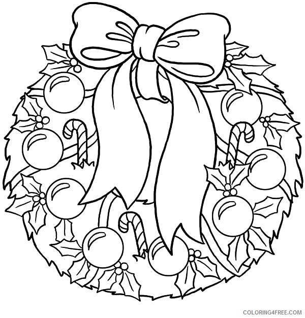 Candy Coloring Pages Christmas Wreaths Covered with Candy Cane Glitter Balls 2021 Coloring4free