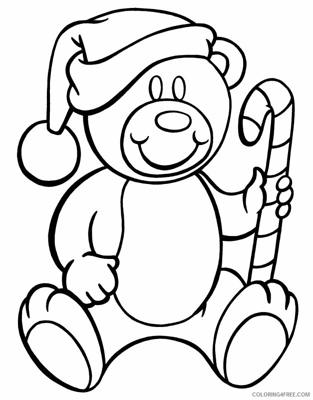 Candy Coloring Pages Download Teddy Bear with Candy Canes Printable 2021 1380 Coloring4free