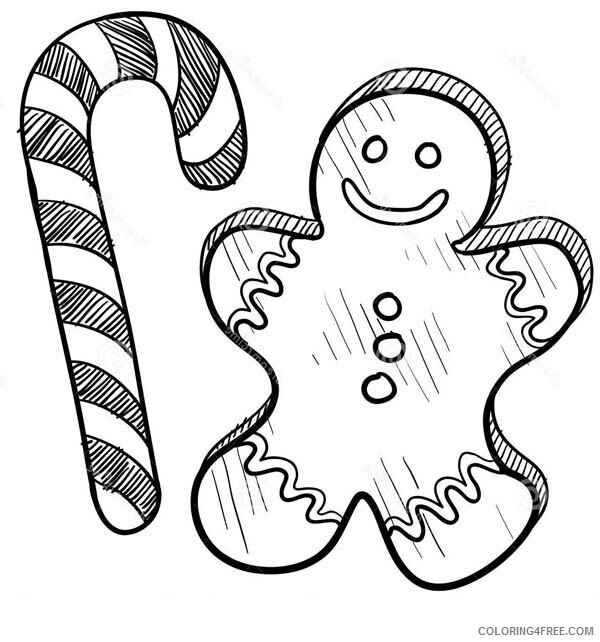 Candy Coloring Pages Gingerbread Men and Candy Cane Printable 2021 1383 Coloring4free