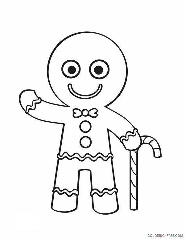 Candy Coloring Pages Gingerbread Men and Candy Cane say Hallo Printable 2021 Coloring4free