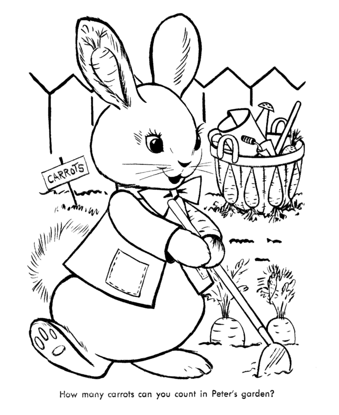 Carrot Coloring Pages Vegetables Food easter rabbit with carrots Printable 2021 Coloring4free