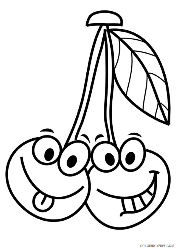 Cherry Coloring Pages Fruits Food the cherries making funny faces Printable 2021 Coloring4free