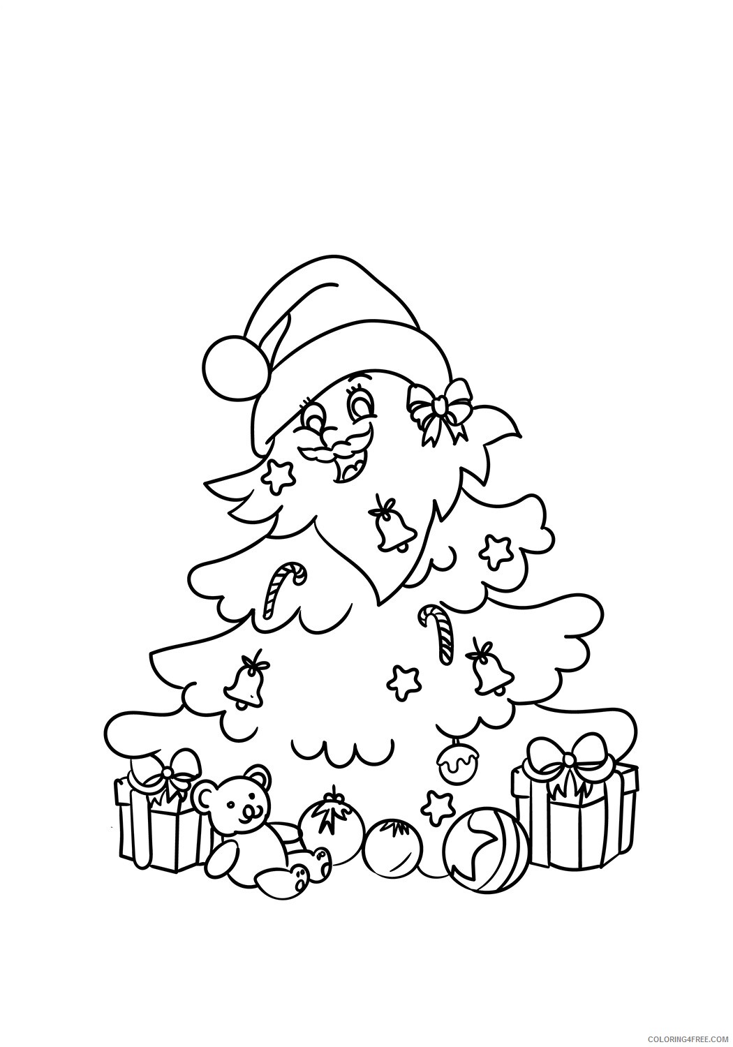 Christmas Tree Coloring Pages Tree Nature decorated as santa Printable 2021 543 Coloring4free
