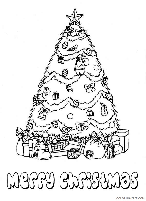 Christmas Tree Coloring Pages Tree Nature with Bunch of Presents Printable 2021 Coloring4free