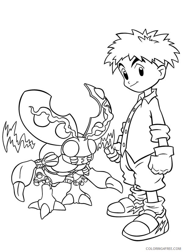 Digimon Printable Coloring Pages Anime Koushiro Izumi and His Tentomon 2021 0406 Coloring4free