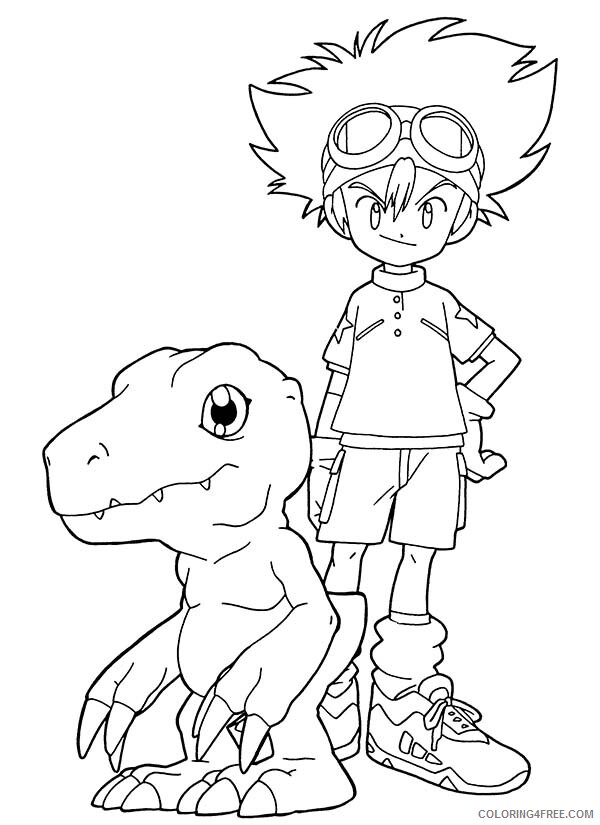 Digimon Printable Coloring Pages Anime Taichi Kamiya Partner with Agumon 2021 0412 Coloring4free