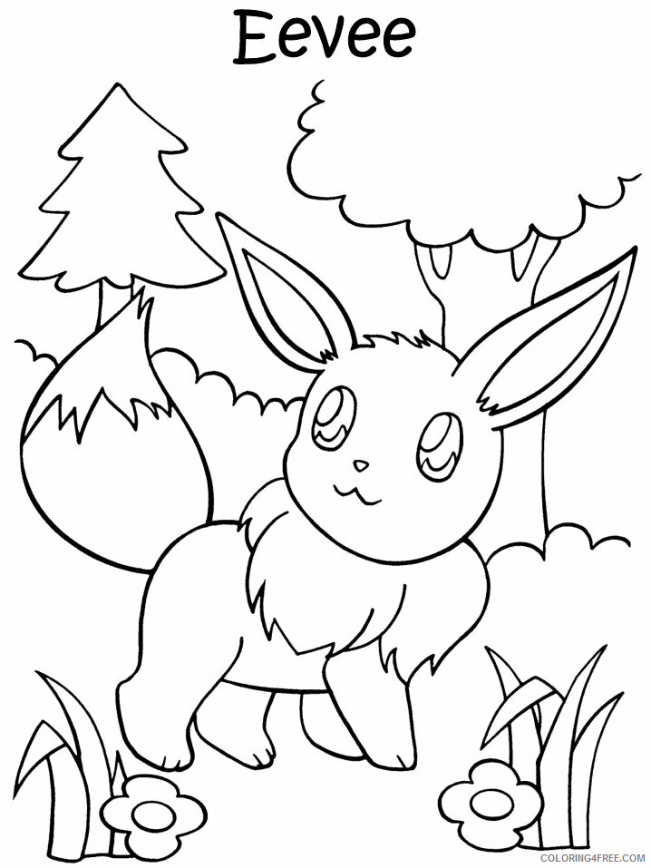 Eevee Pokemon Characters Printable Coloring Pages Eevee in the Forest Pokemon 2021 036 Coloring4free
