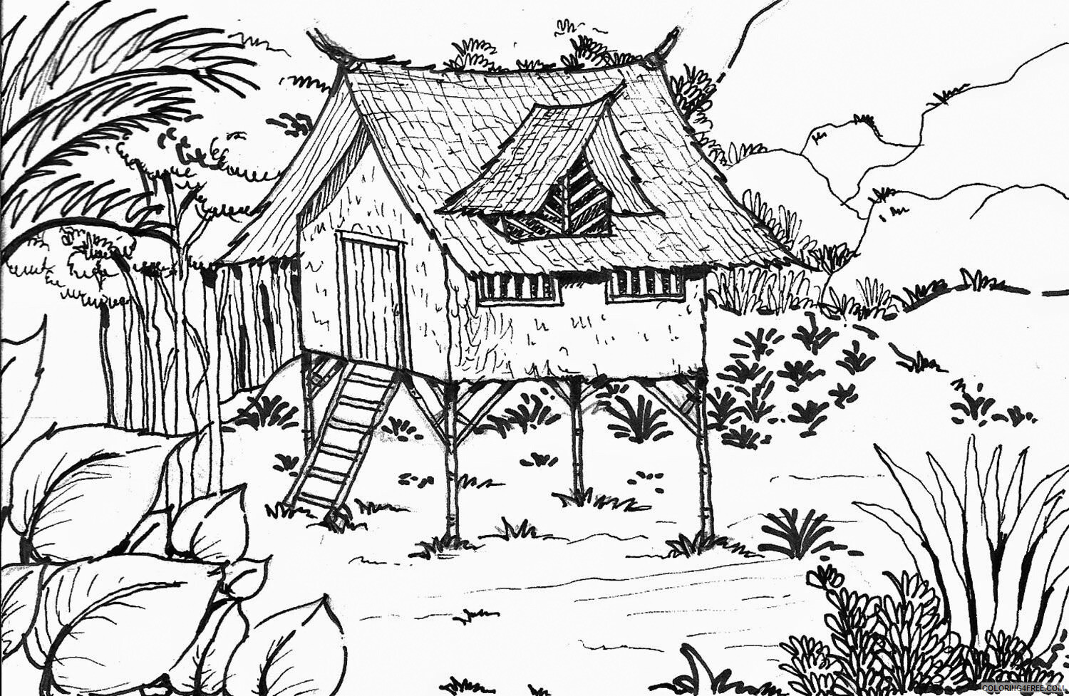 Forest Coloring Pages Nature Cabin in the Forest Printable 2021 190 Coloring4free