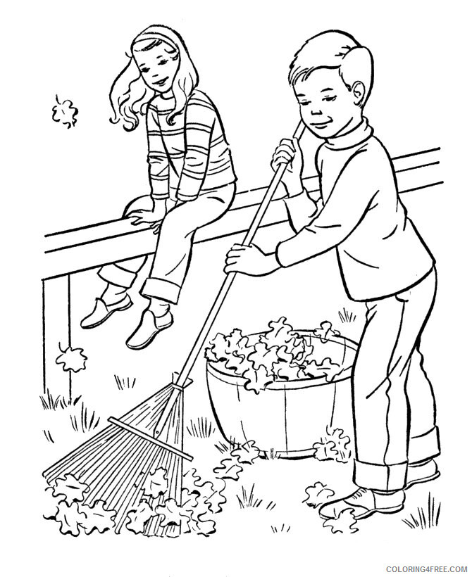 Leaves Coloring Pages Nature Cleaning up Fall Leaves Printable 2021 346 Coloring4free