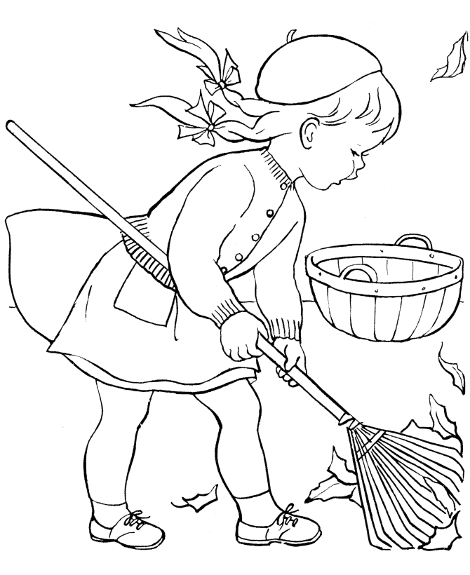 Leaves Coloring Pages Nature Raking Fall Leaves Printable 2021 372 Coloring4free