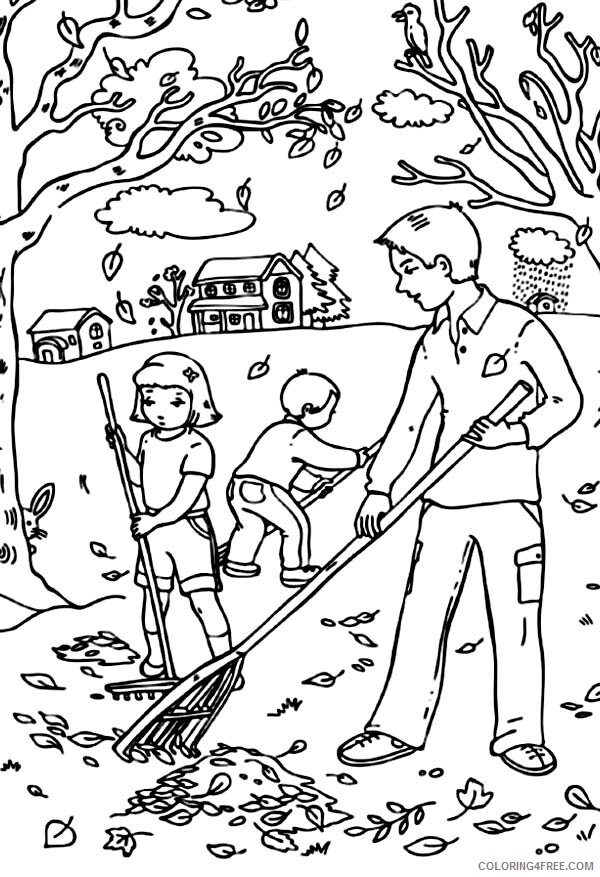 Leaves Coloring Pages Nature Raking Fall Leaves Printable 2021 373 Coloring4free