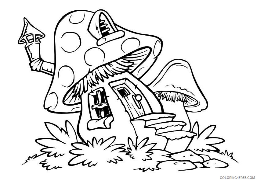 Download Mushrooms Coloring Pages Nature A Mushroom House A4 Printable 2021 392 Coloring4free Coloring4free Com