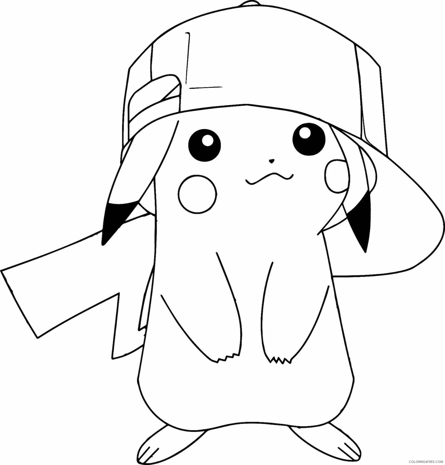 Pikachu Printable Coloring Pages Anime Cute Pikachu in Ashs Hat 2021 0935 Coloring4free