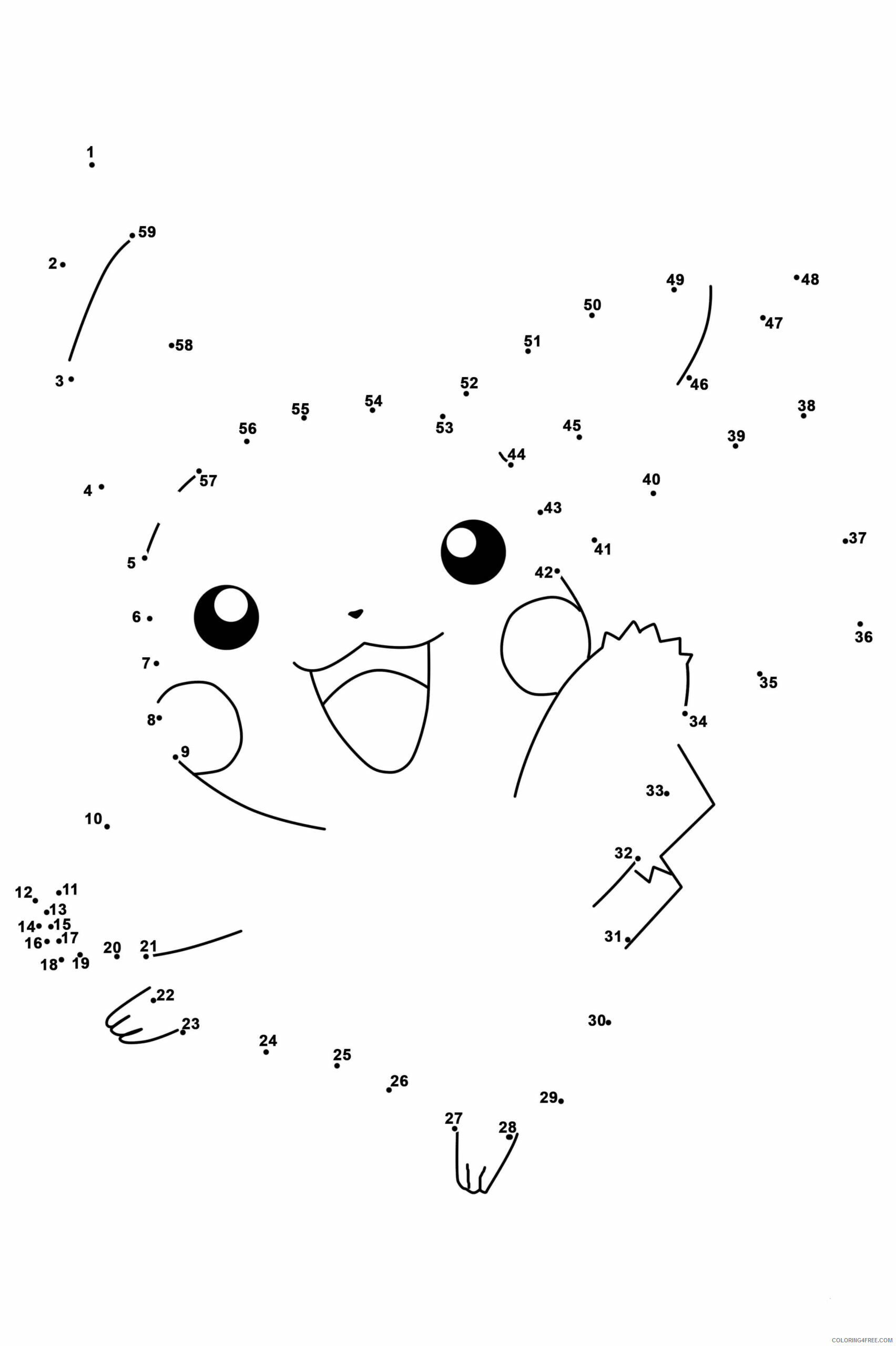 Pikachu Printable Coloring Pages Anime Pikachu Connect the Dots 2021 0956 Coloring4free