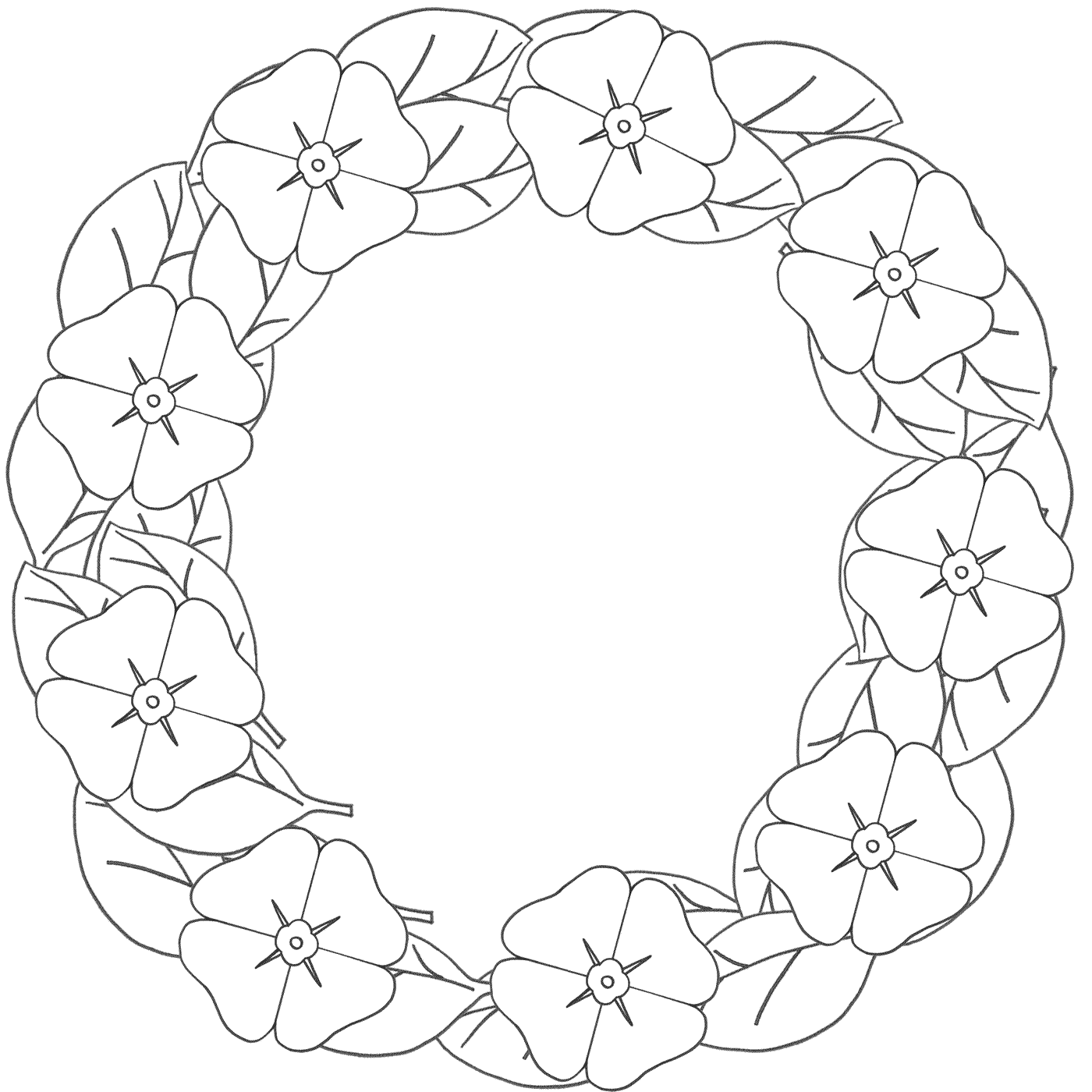 Poppy Coloring Pages Flowers Nature Poppy Wreath Printable 2021 330 Coloring4free