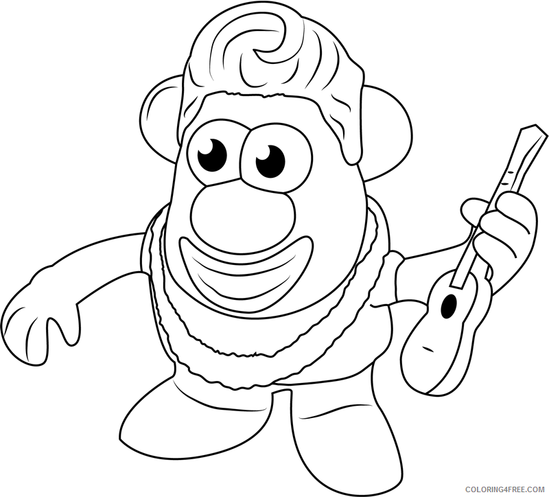 Potato Coloring Pages Vegetables Food mister potato holding guitar Printable 2021 Coloring4free