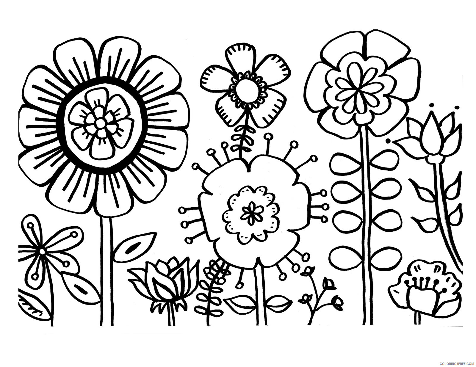 Printable Flower Coloring Pages Flowers Nature flowers to colour Printable 2021 Coloring4free