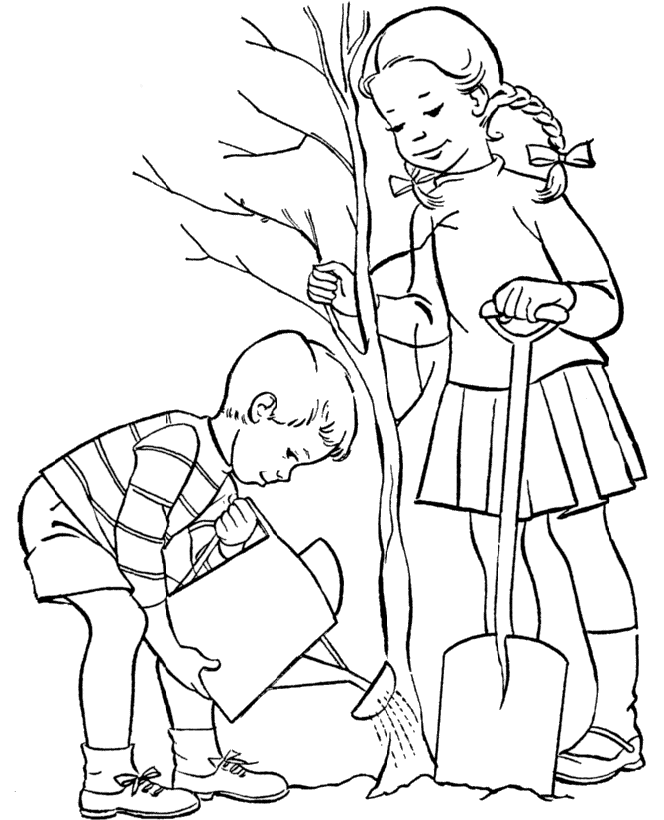 Printable Tree Coloring Pages Tree Nature Color Watering Tree for Arbor Day 2021 Coloring4free