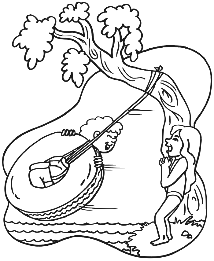 Printable Tree Coloring Pages Tree Nature Tree Swing over Water Printable 2021 Coloring4free