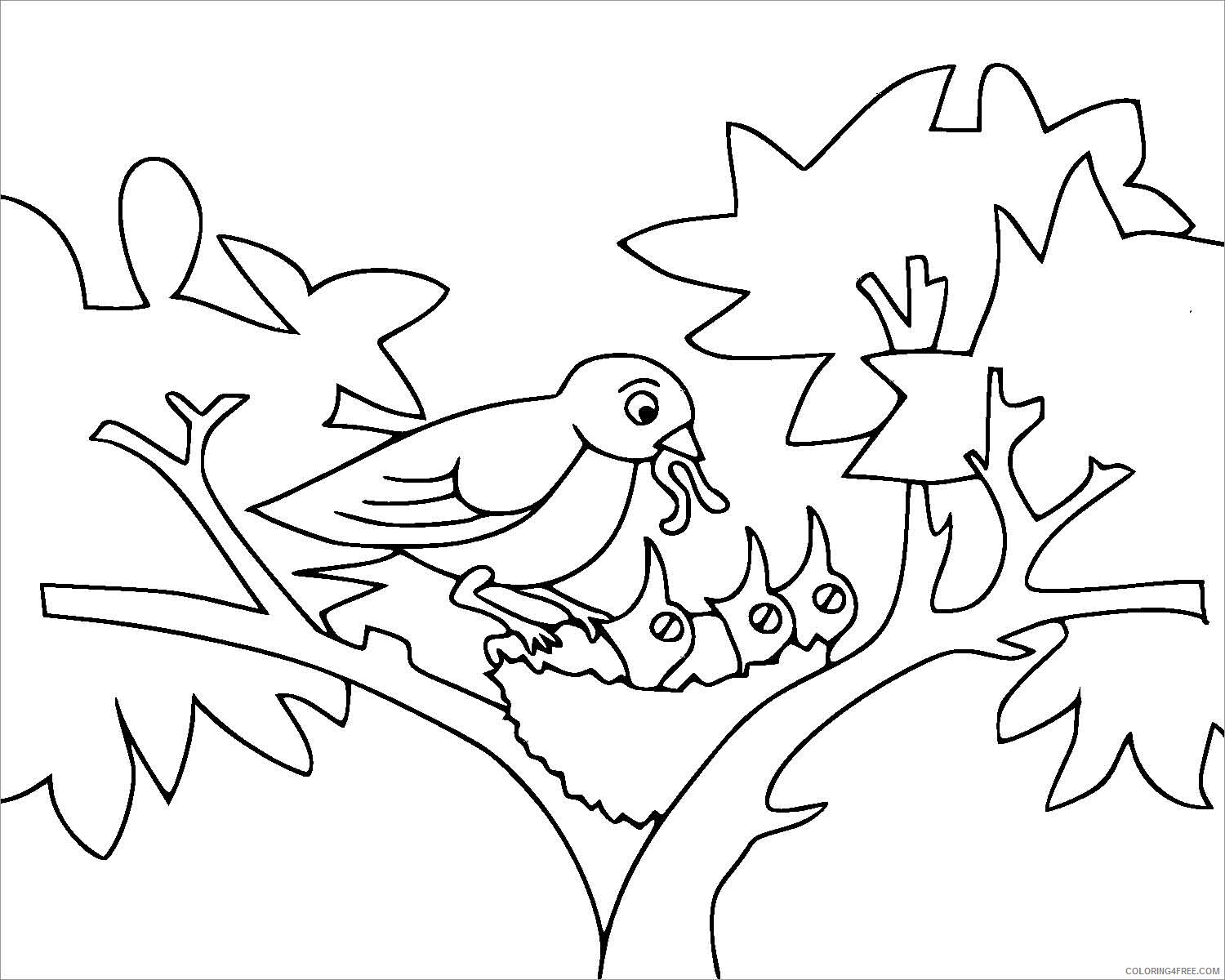 Printable Tree Coloring Pages Tree Nature bird moms and baby lives on tree 2021 Coloring4free