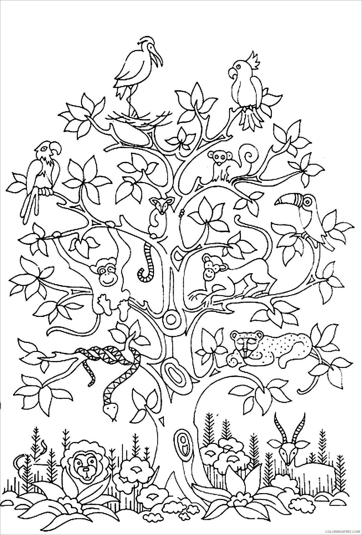 Printable Tree Coloring Pages Tree Nature printable animals lives on trees 2021 Coloring4free