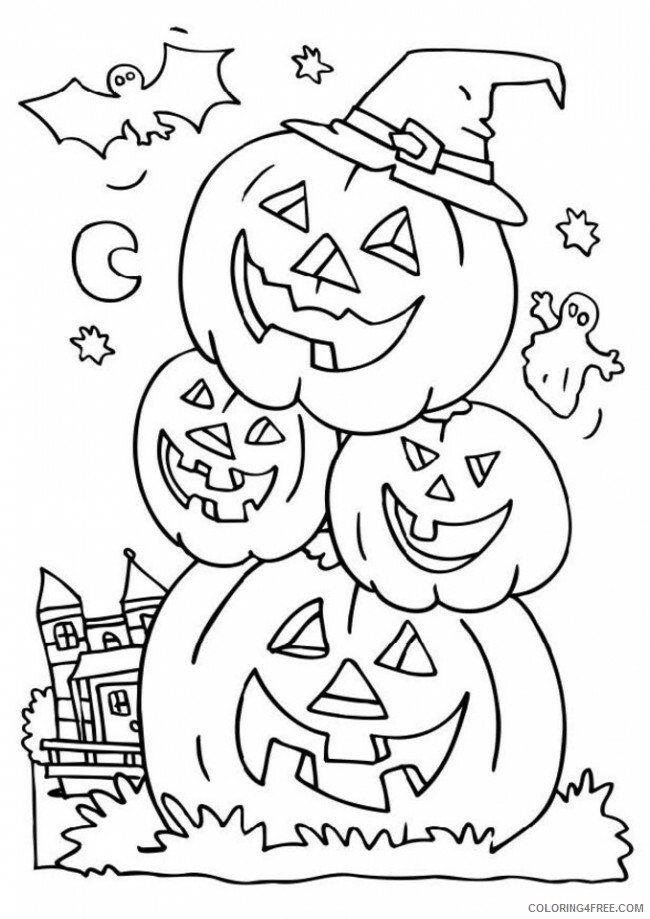 Pumpkin Coloring Pages Vegetables Food Happy Halloween Stacked Pumpkins 2021 Coloring4free