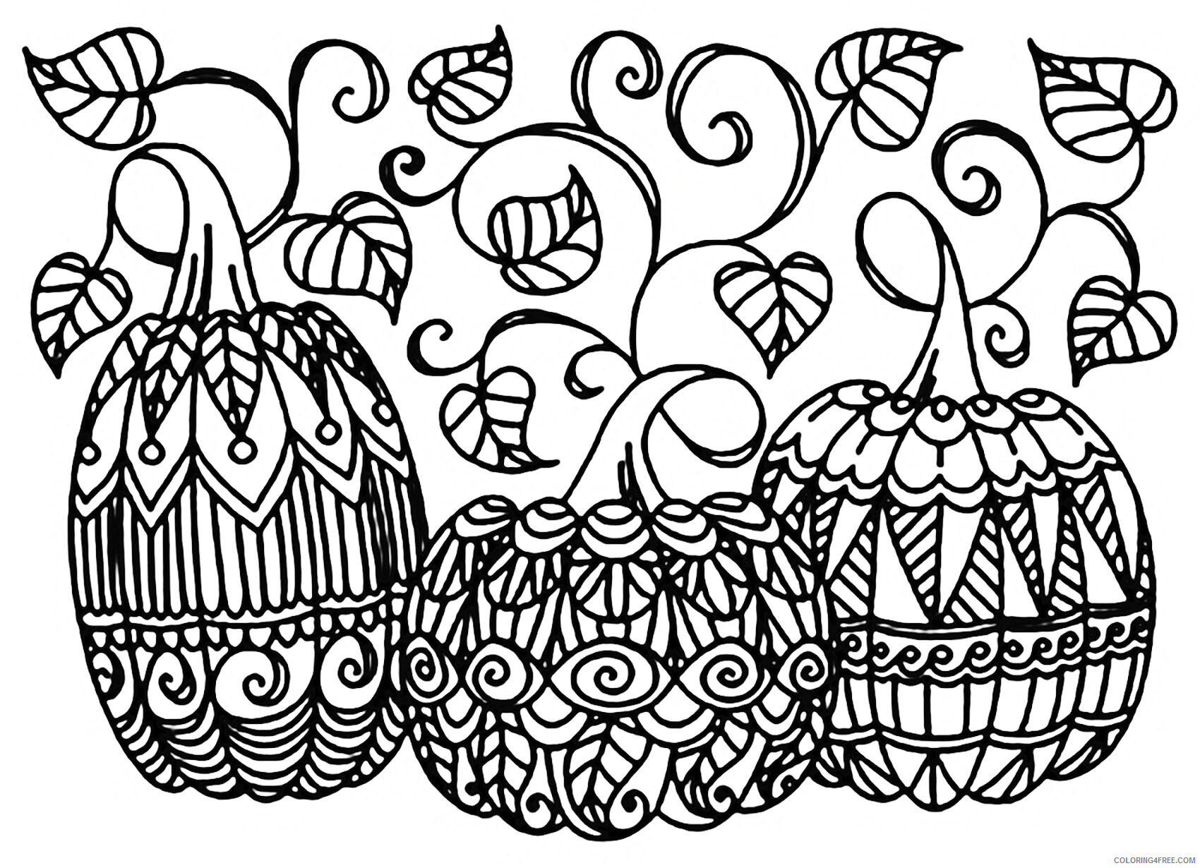 Pumpkin Coloring Pages Vegetables Food Three Pumpkins for Adults 2021 734 Coloring4free