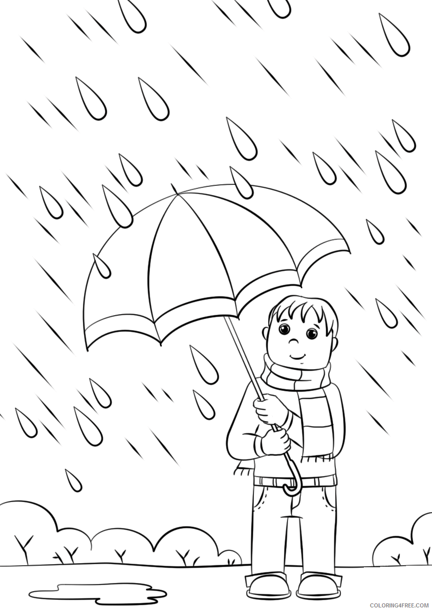 Rain Coloring Pages Nature Boy in Rain Printable 2021 446 Coloring4free