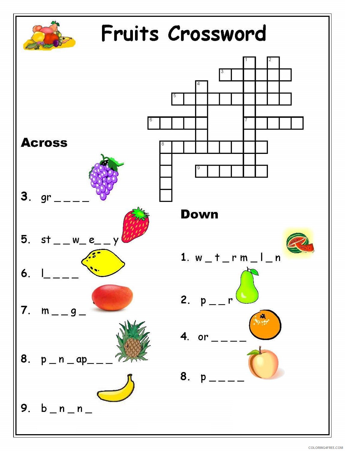 Random fruit Coloring Pages Fruits Food Fruits Crossword Puzzles 2021 394 Coloring4free