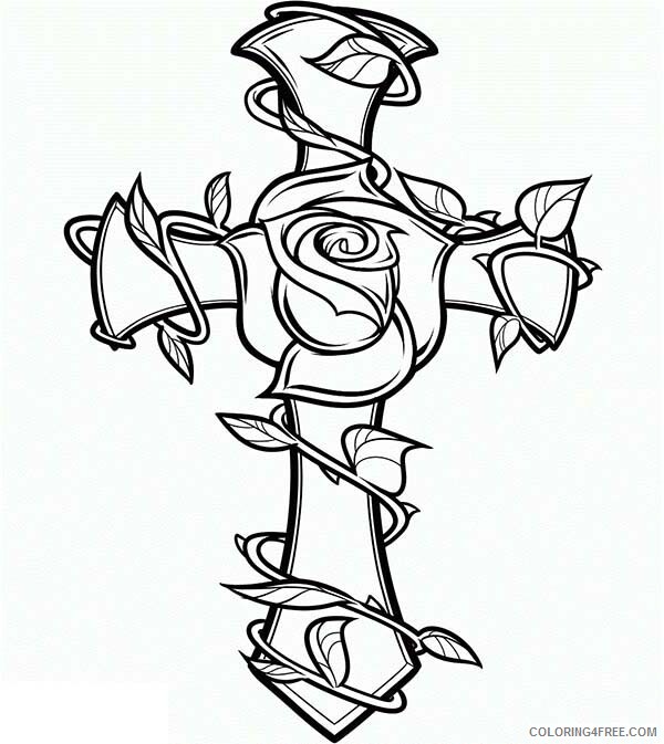 Rose Coloring Pages Flowers Nature Cross and Rose Printable 2021 436 Coloring4free